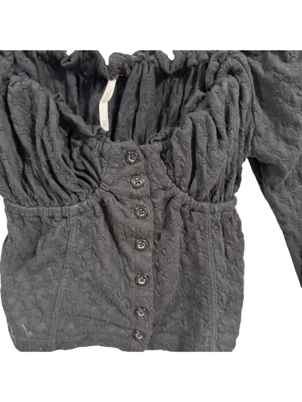 Free People Ladybug Long Sleeve Sweetheart‎ Neck Top Black Size XS